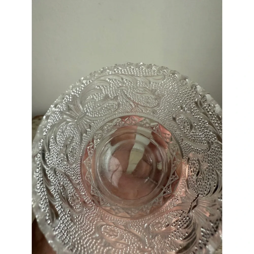 Vintage EAPG Clear Pressed Glass Spooner Floral Scroll Scalloped Rim